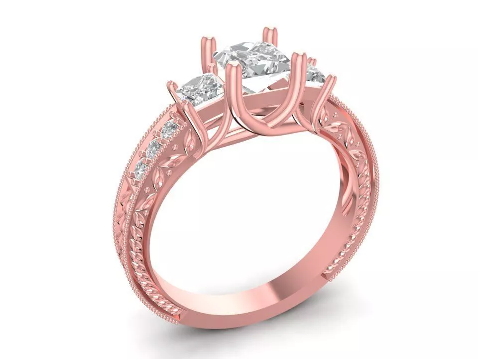 Elegant Three Stone Engagement Ring for Women 1996 3D print model
