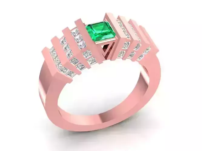 Luxury rose gold ring with diamond and emeral 1997