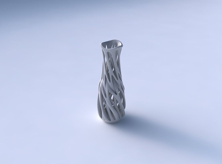 Vase slim 2 with interwining lines twisted wavy 3D print model_3