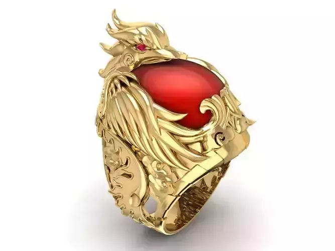 Dragon Head Mens Ring with Round Gemstone  2000