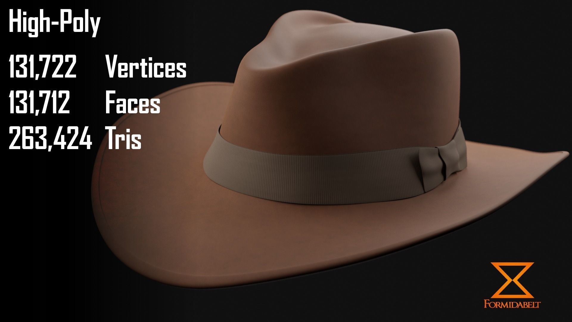 Realistic Game-Ready Fedora hat Low-poly 3D model_3