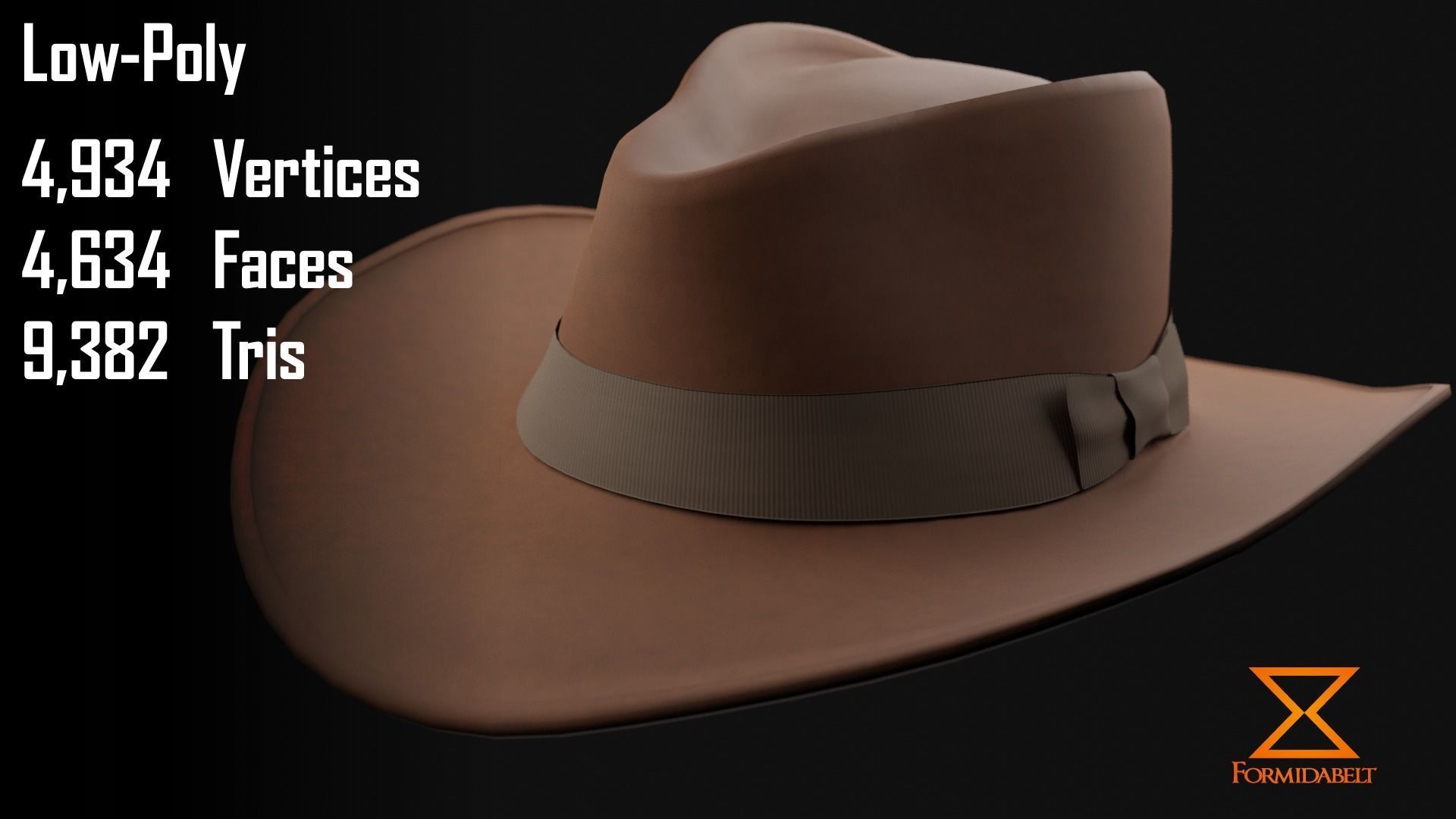 Realistic Game-Ready Fedora hat Low-poly 3D model_4