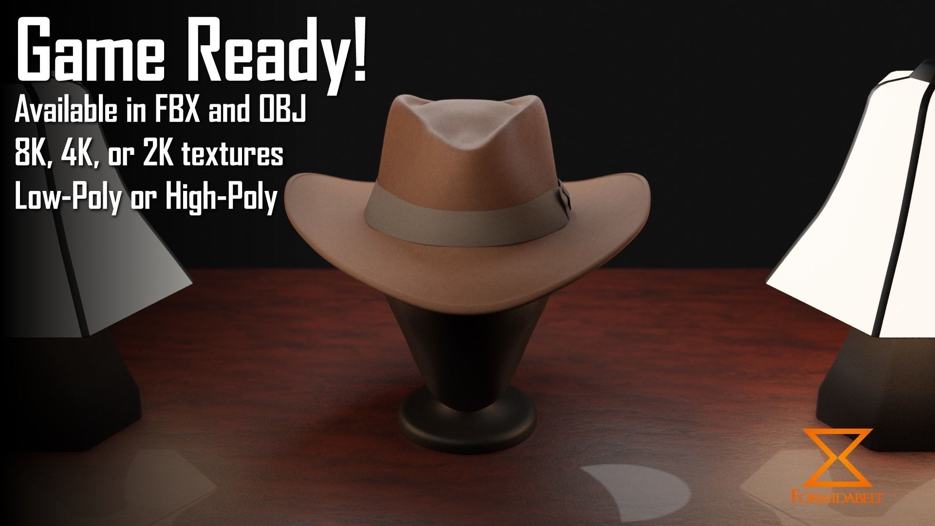 Realistic Game-Ready Fedora hat Low-poly 3D model_1