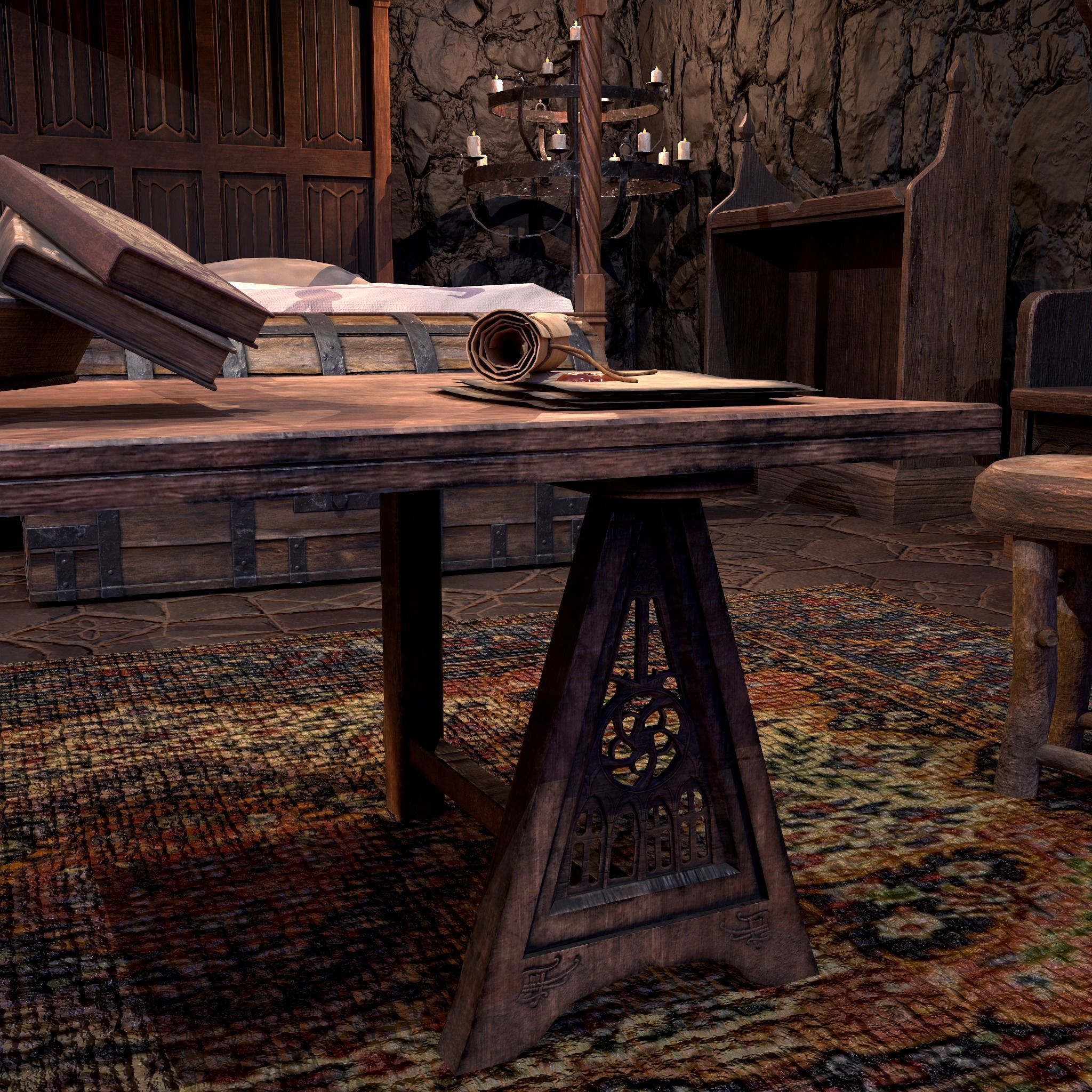 Medieval Bedroom Elegant Furnishings  3D Model Collection_14