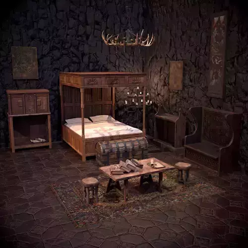 Medieval Bedroom Elegant Furnishings  3D Model Collection