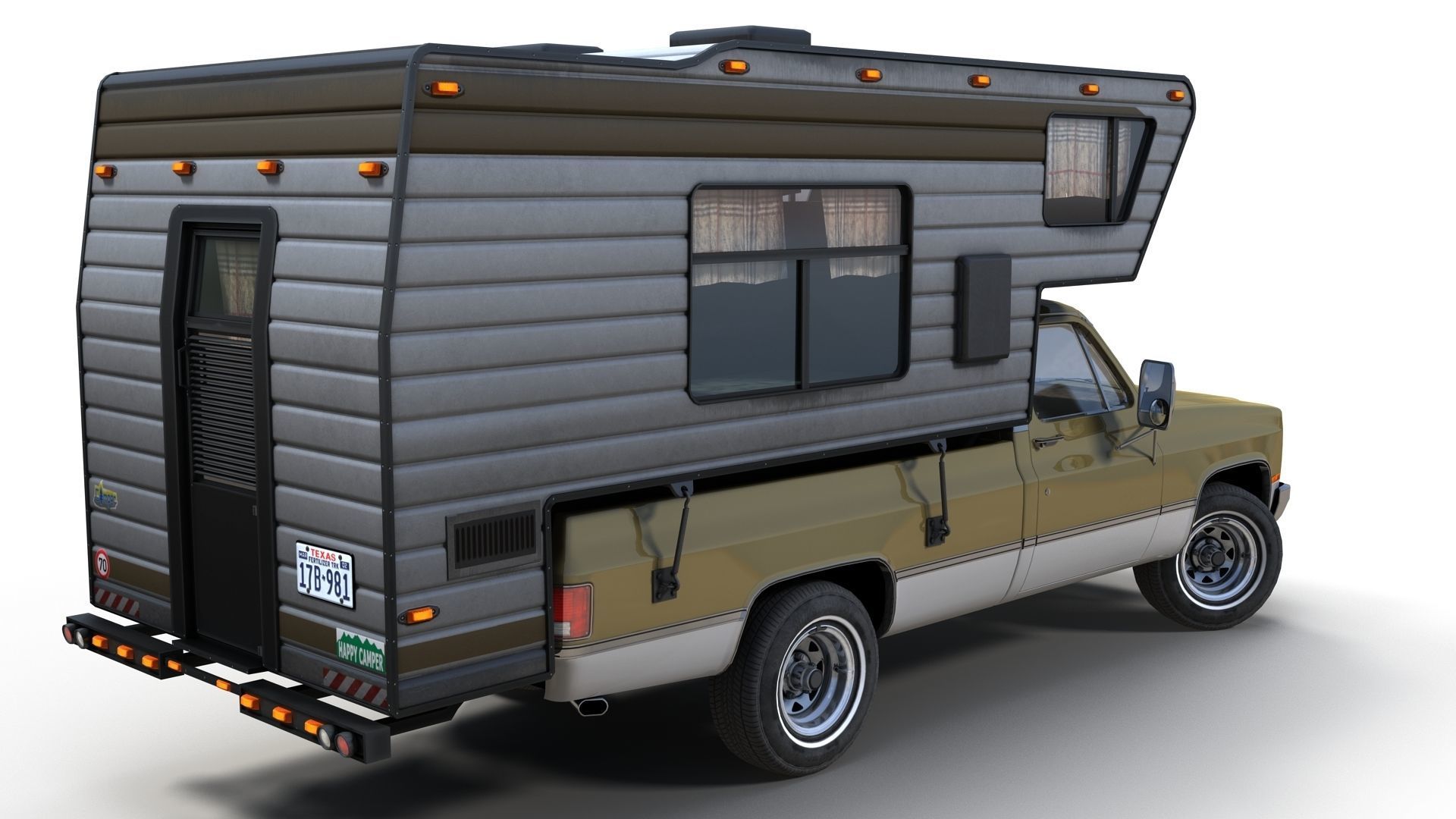 80s American  camper truck Low-poly 3D model_3