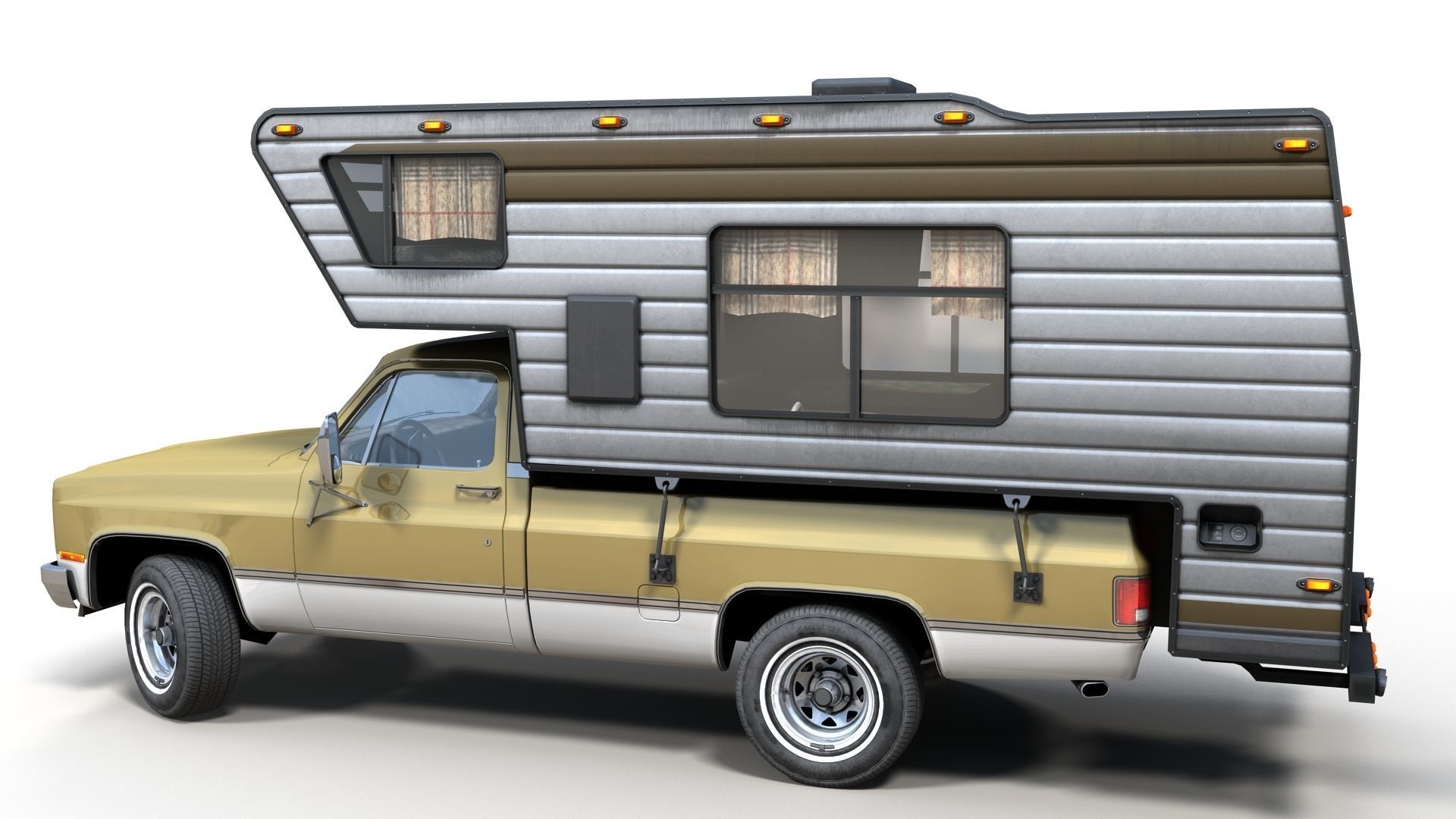 80s American  camper truck Low-poly 3D model_5