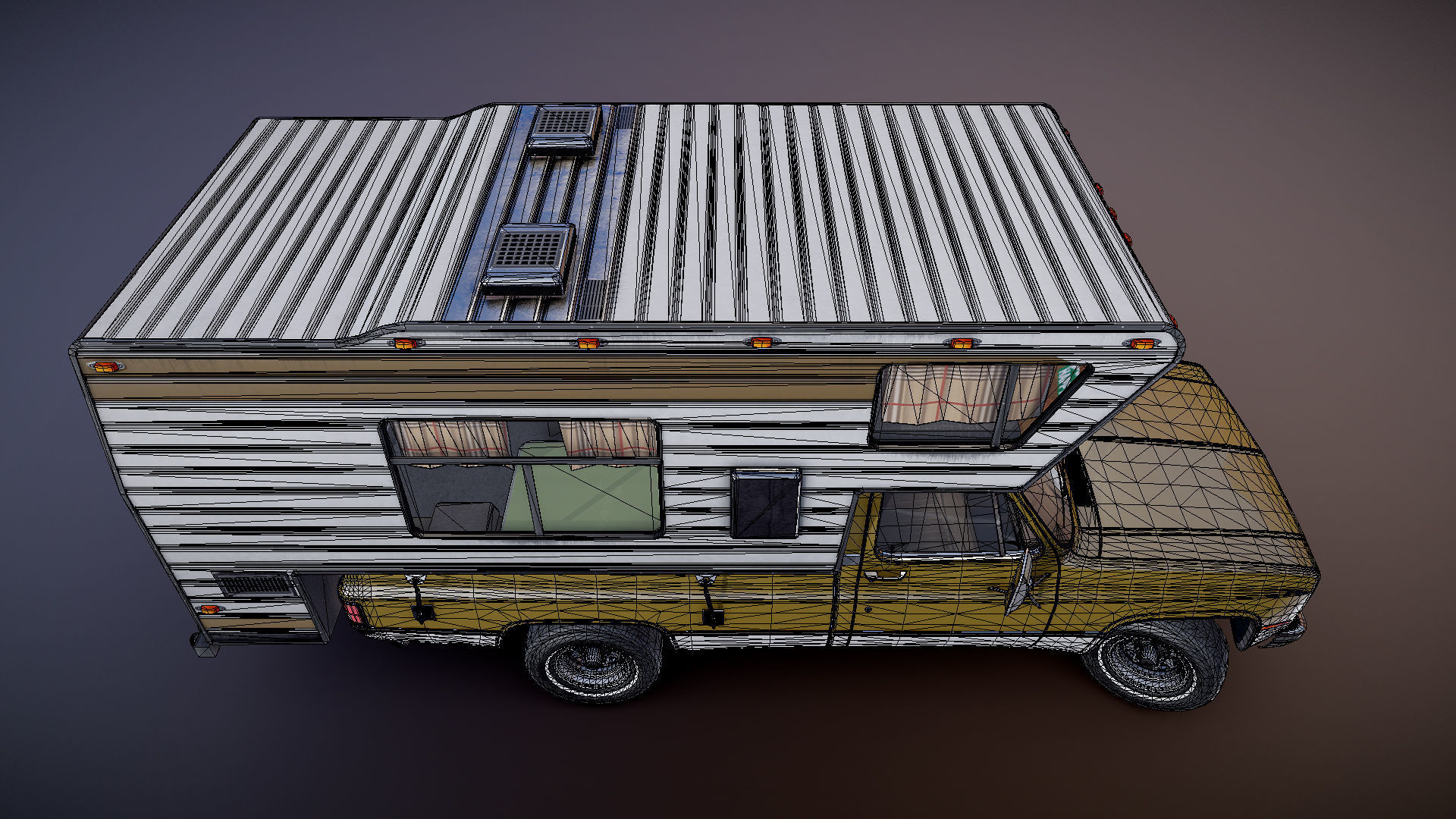 80s American  camper truck Low-poly 3D model_30