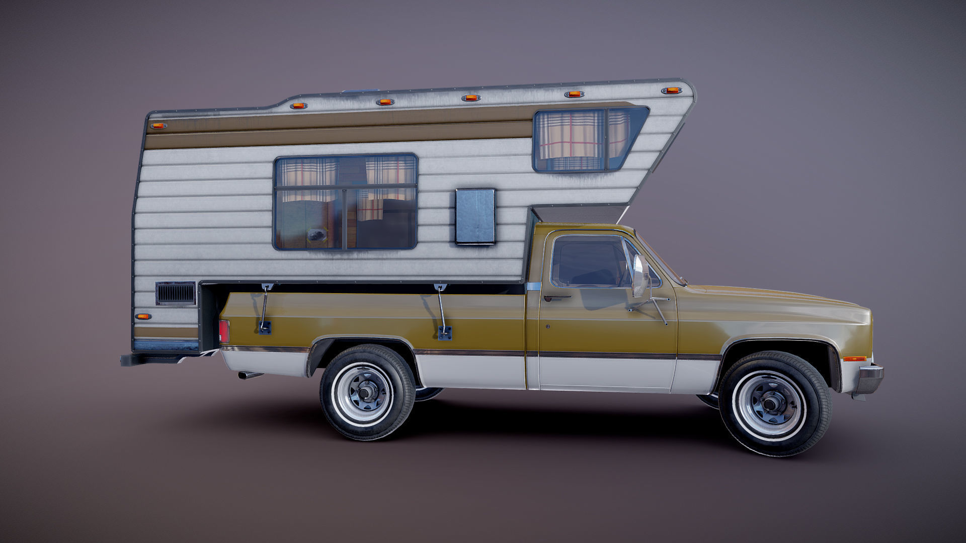 80s American  camper truck Low-poly 3D model_23