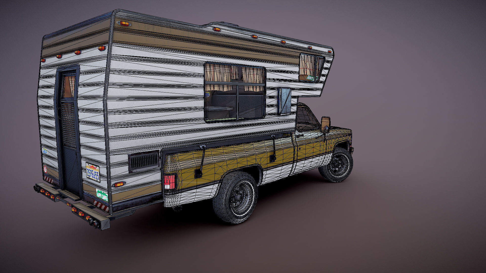 80s American  camper truck Low-poly 3D model_29