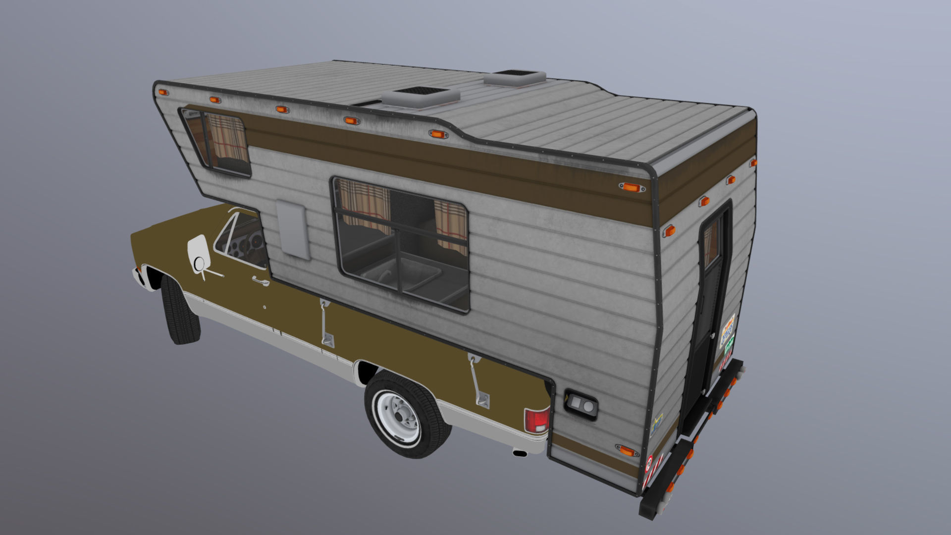 80s American  camper truck Low-poly 3D model_34