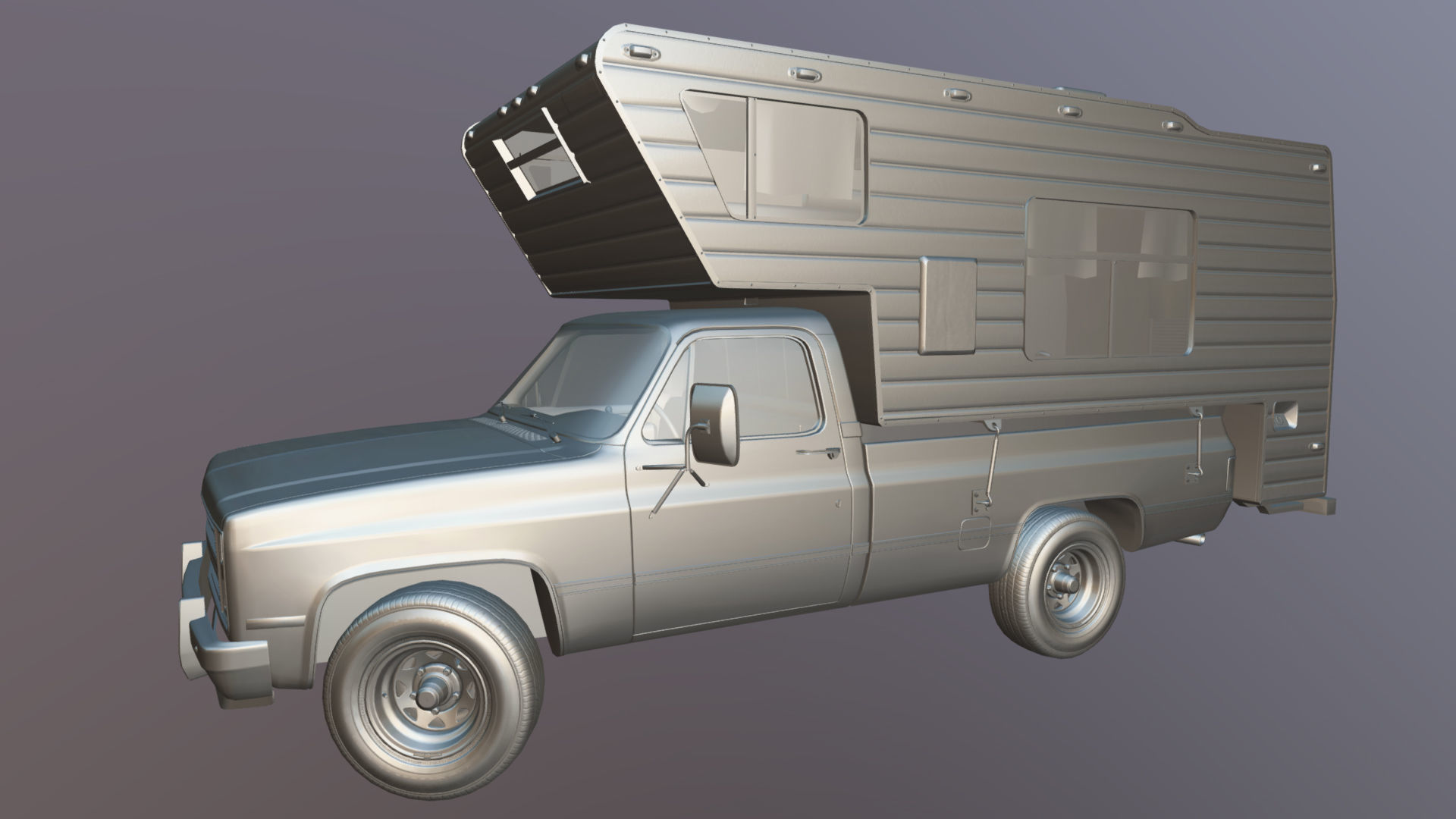 80s American  camper truck Low-poly 3D model_35