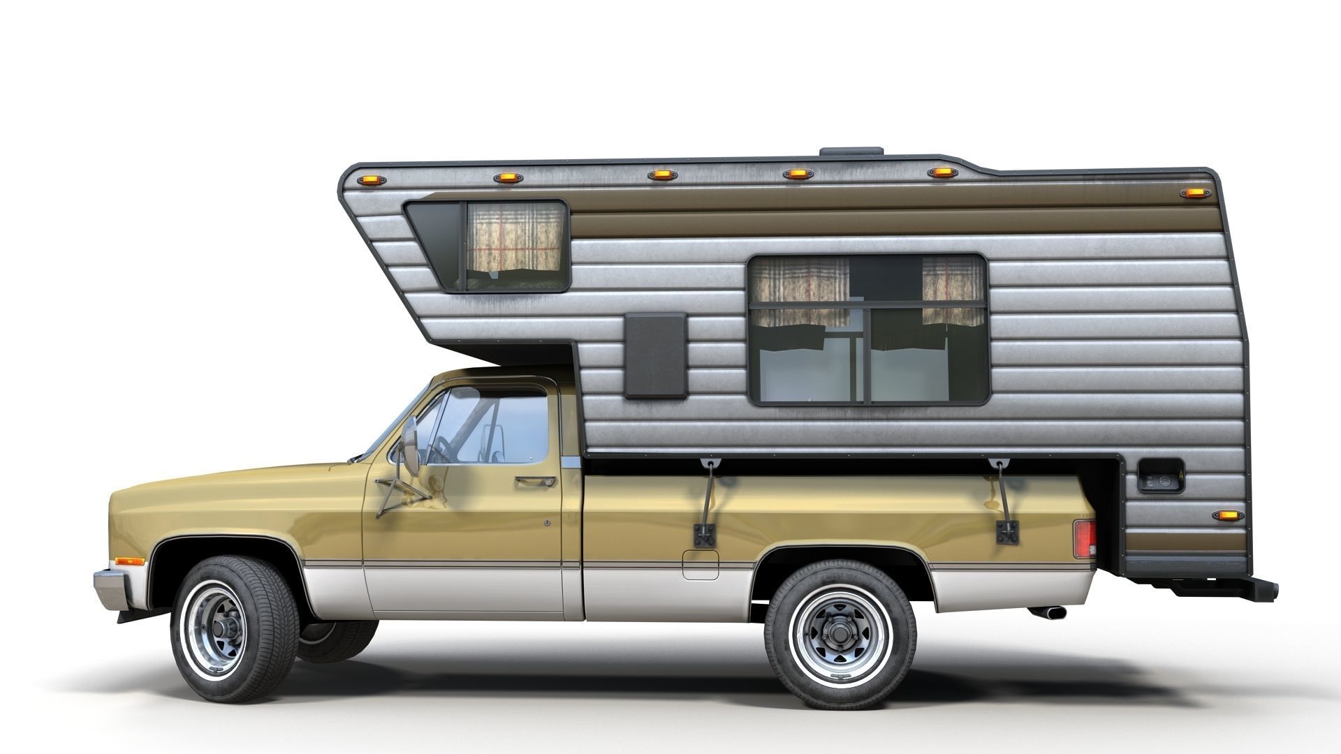 80s American  camper truck Low-poly 3D model_9