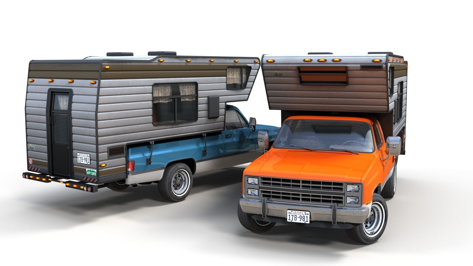 80s American  camper truck Low-poly 3D model_10