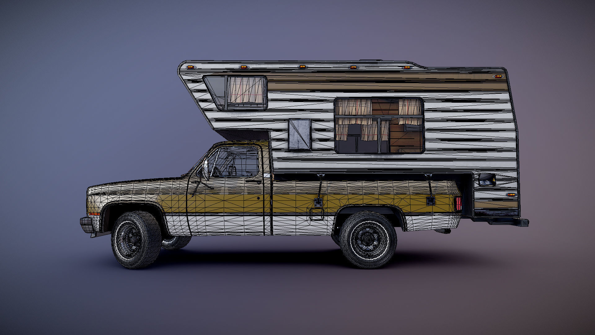 80s American  camper truck Low-poly 3D model_31