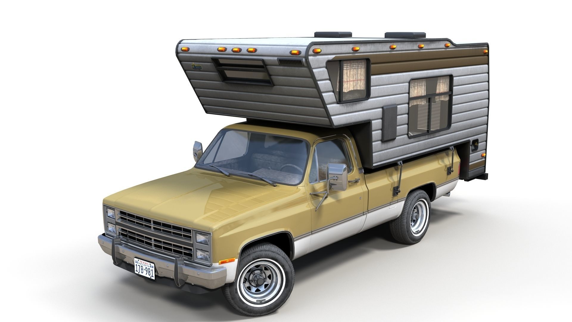 80s American  camper truck Low-poly 3D model_2