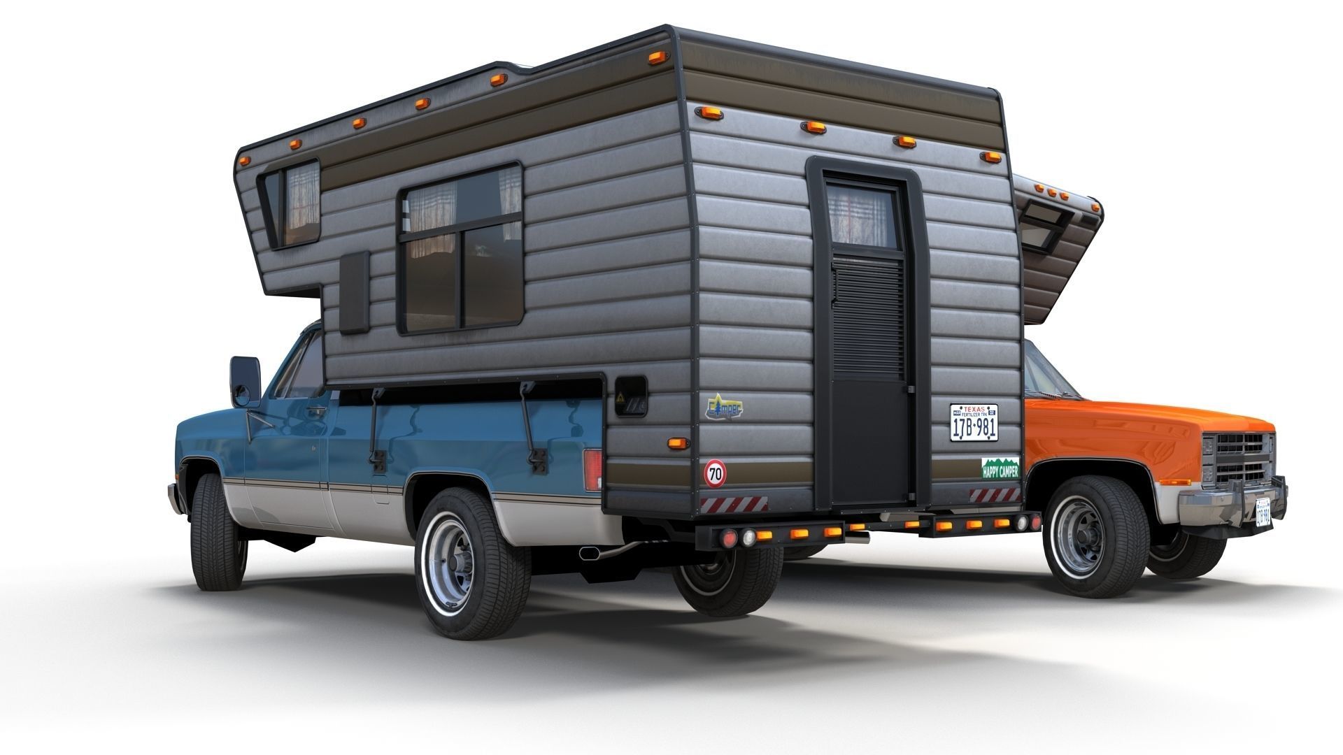 80s American  camper truck Low-poly 3D model_11