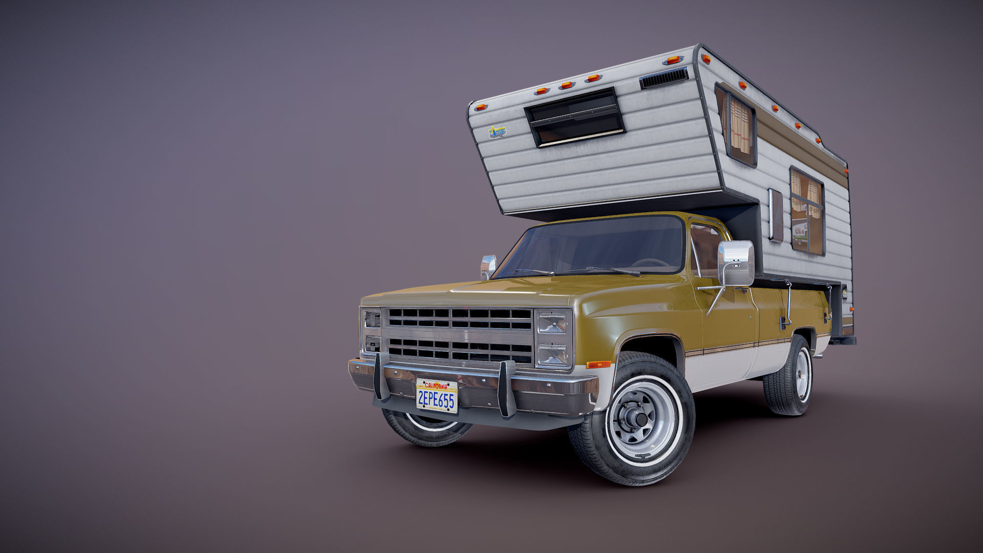 80s American  camper truck Low-poly 3D model_25