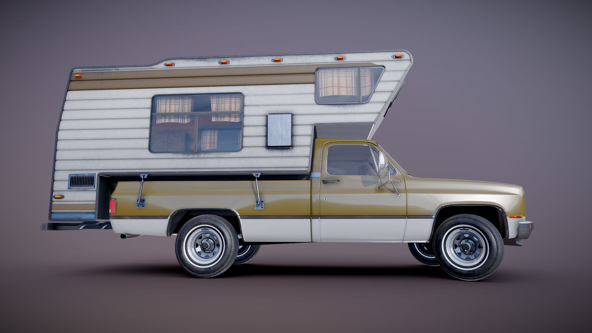 80s American  camper truck Low-poly 3D model_27