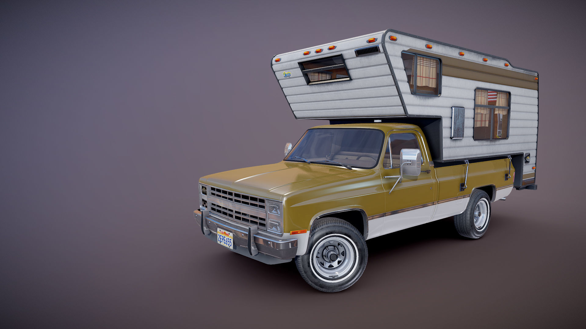 80s American  camper truck Low-poly 3D model_21