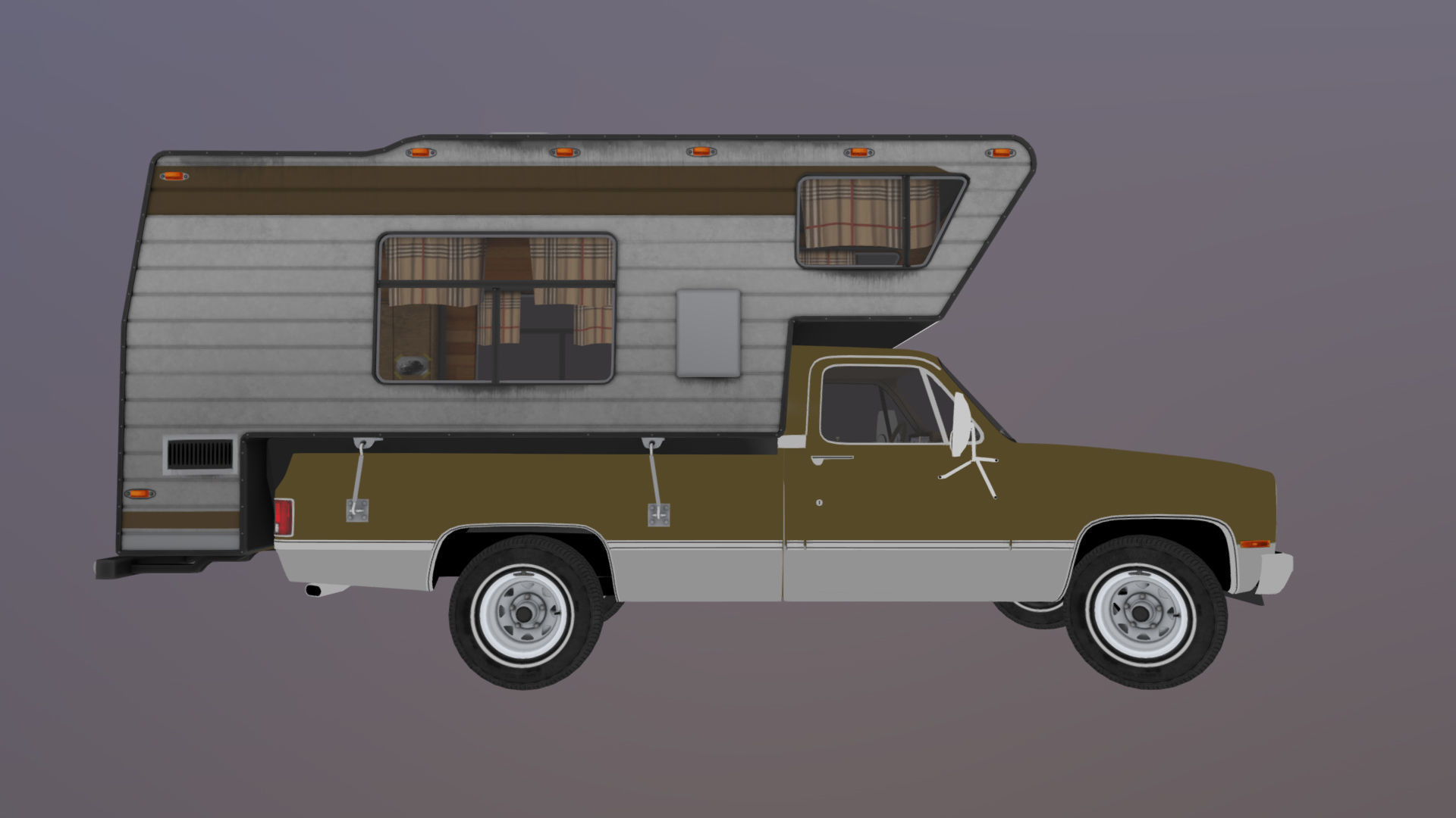 80s American  camper truck Low-poly 3D model_33