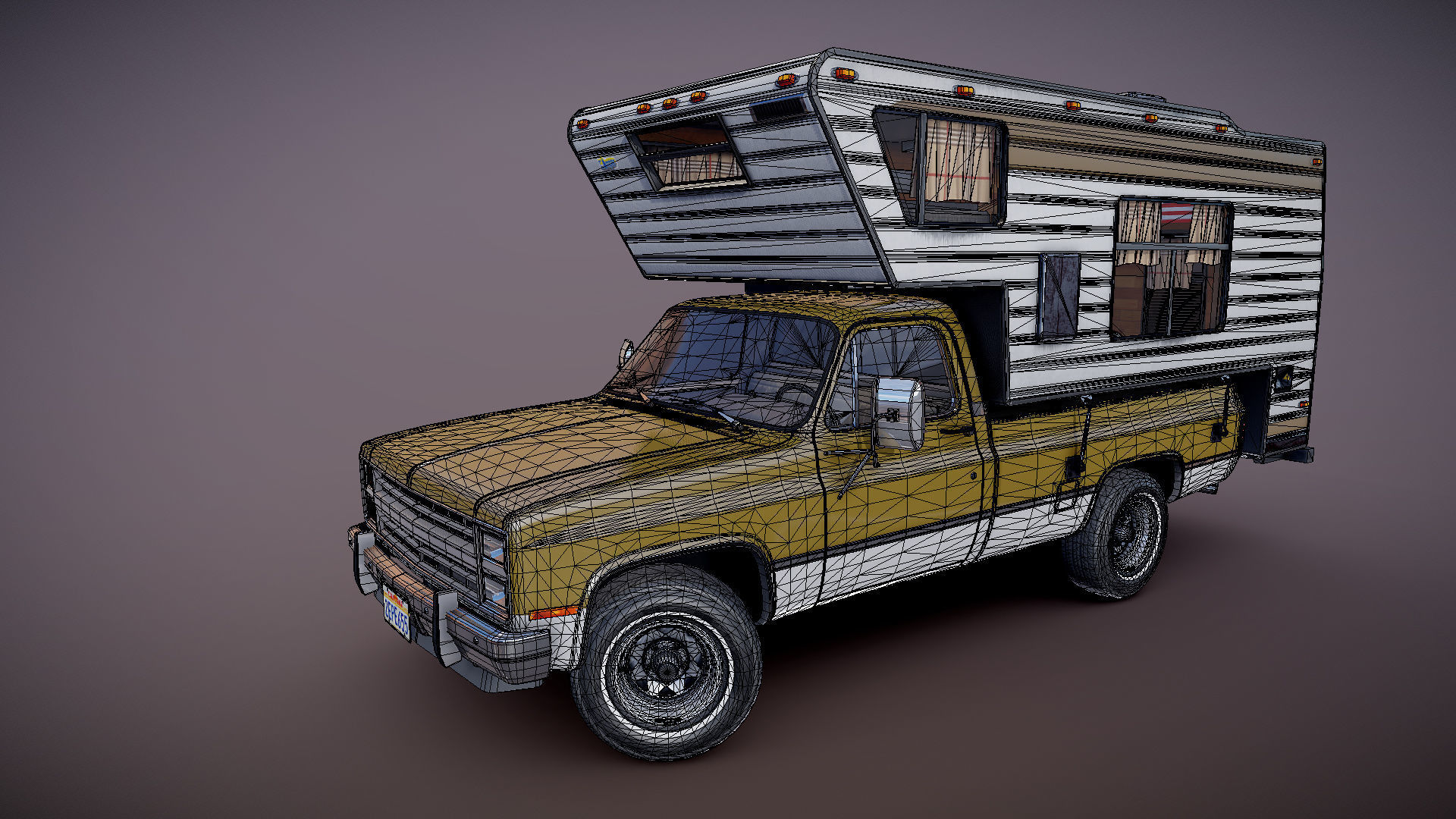 80s American  camper truck Low-poly 3D model_28