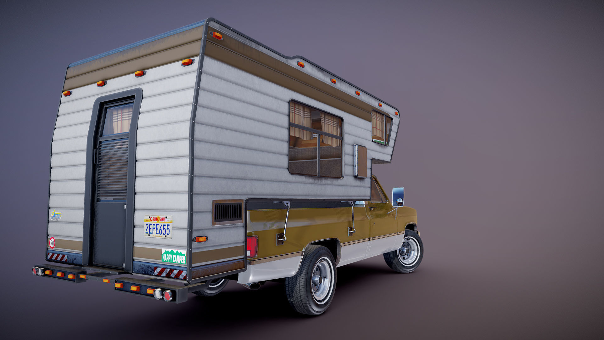 80s American  camper truck Low-poly 3D model_26