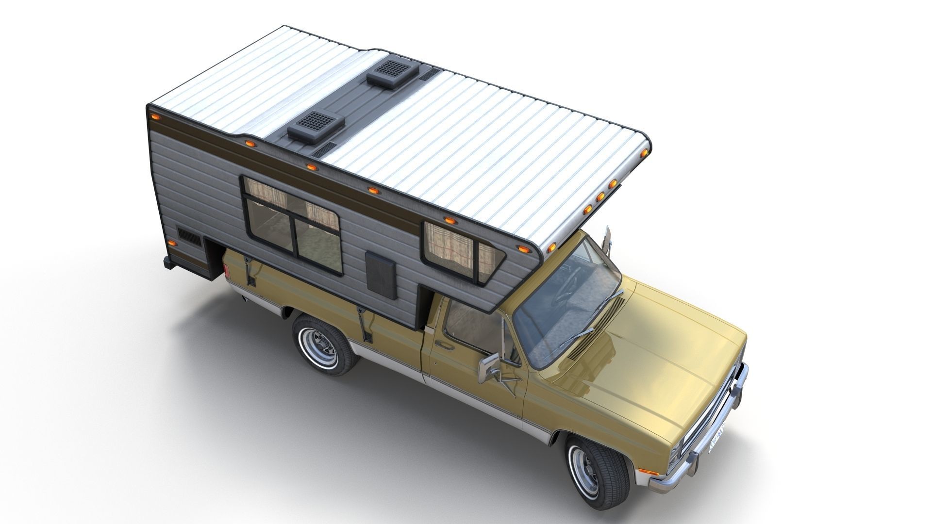 80s American  camper truck Low-poly 3D model_4