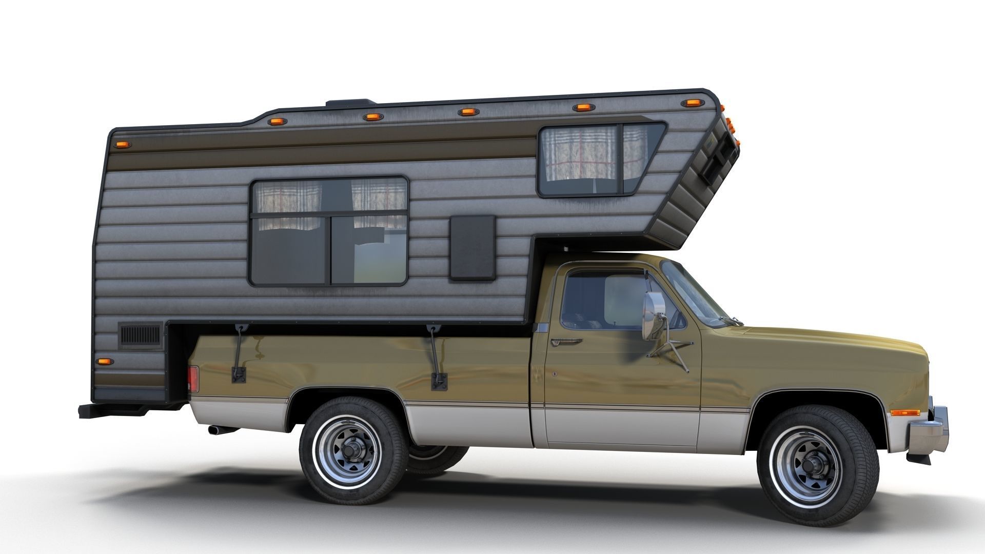 80s American  camper truck Low-poly 3D model_7