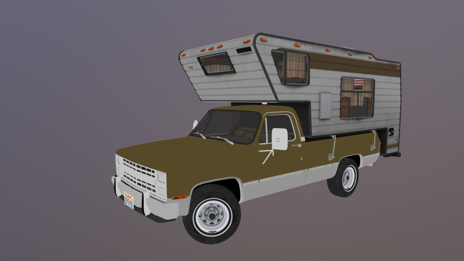 80s American  camper truck Low-poly 3D model_32