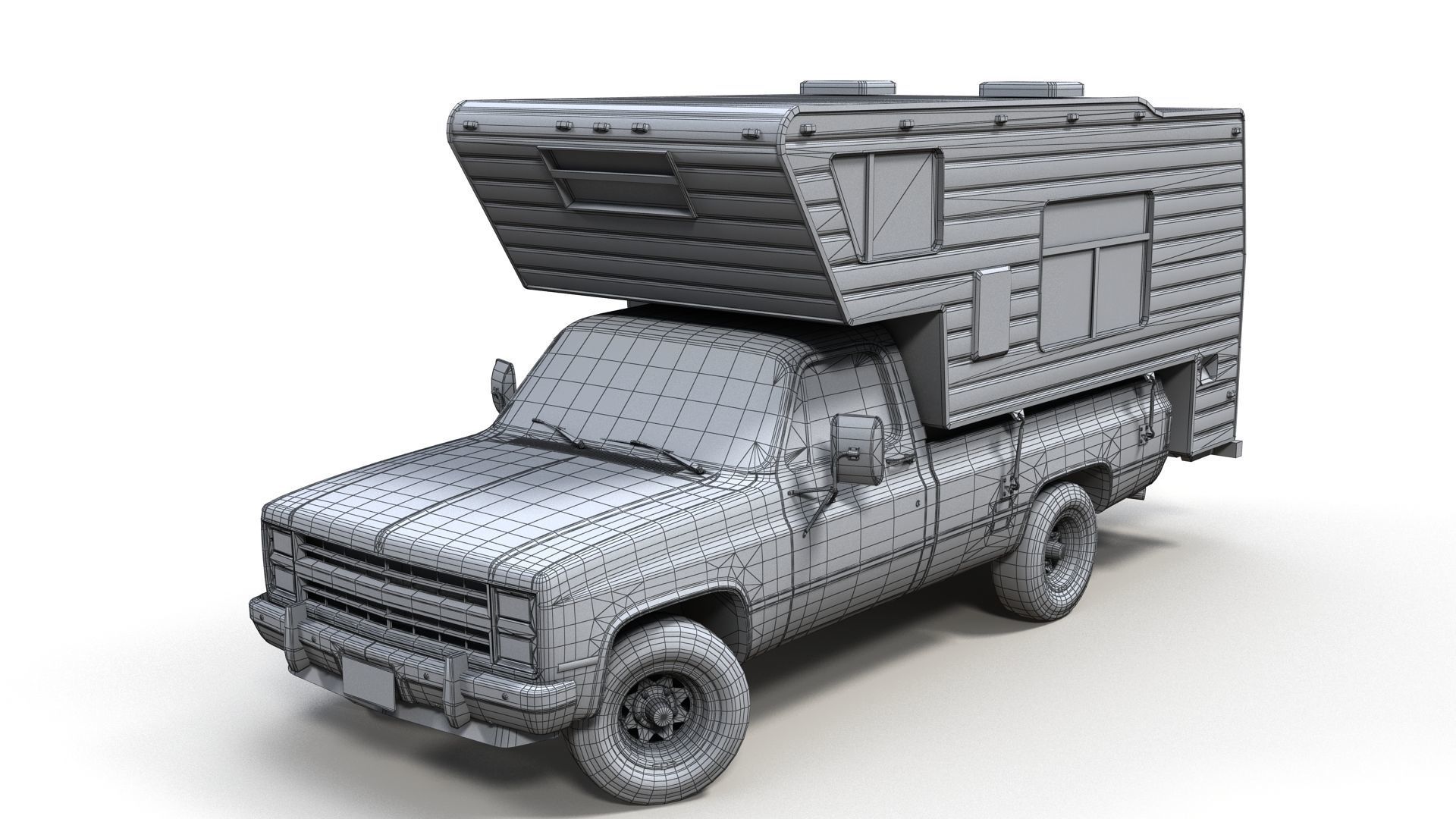 80s American  camper truck Low-poly 3D model_13