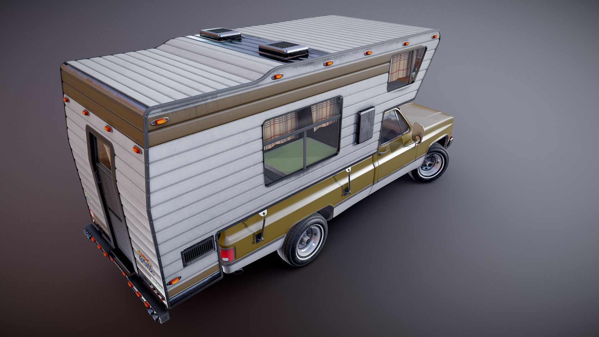 80s American  camper truck Low-poly 3D model_24