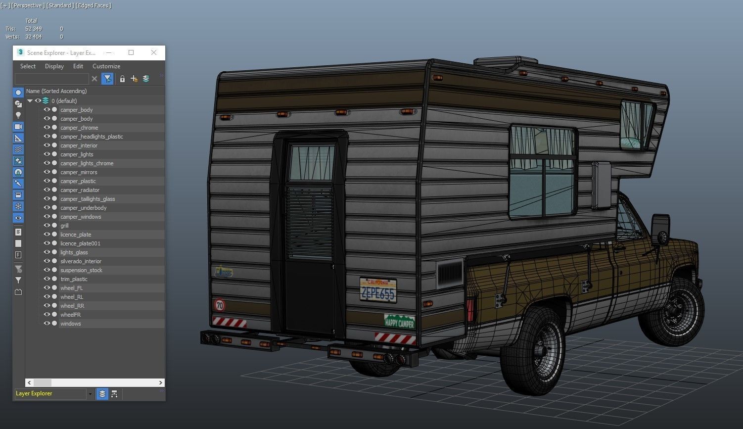 80s American  camper truck Low-poly 3D model_39