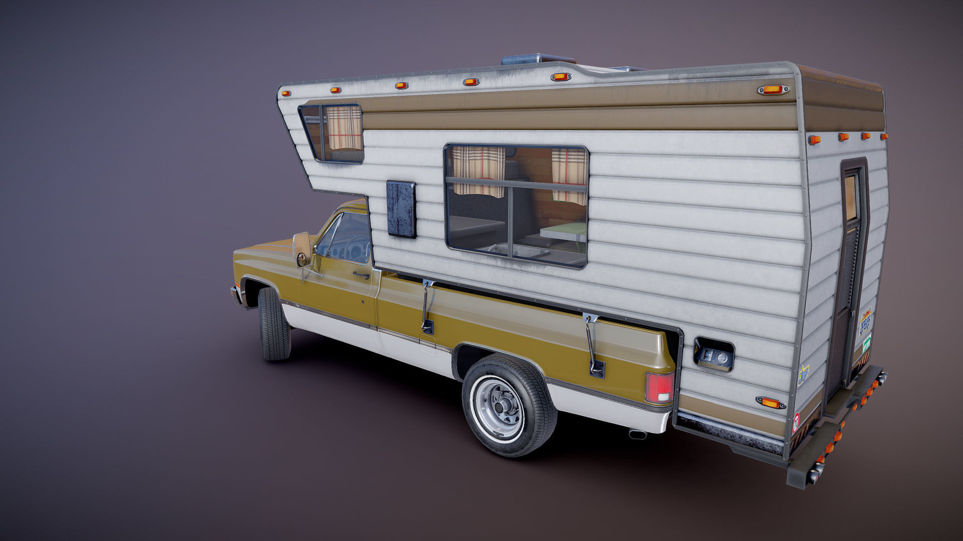 80s American  camper truck Low-poly 3D model_22