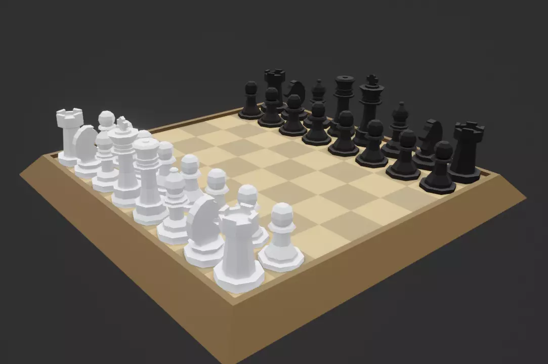 Chess low poly board with pieces Low-poly 3D model_0