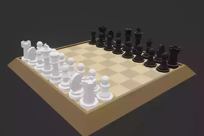Chess low poly board with pieces