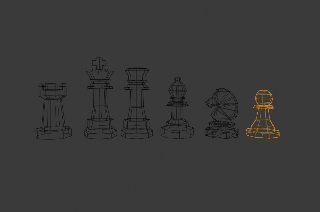 Chess low poly board with pieces Low-poly 3D model_4