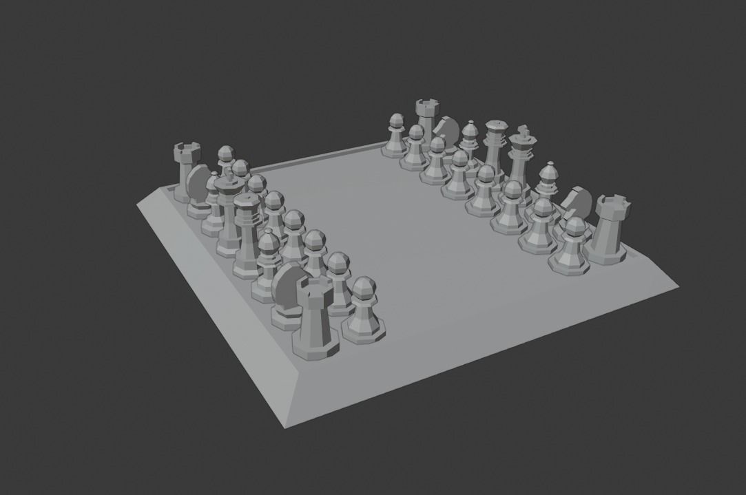 Chess low poly board with pieces Low-poly 3D model_1