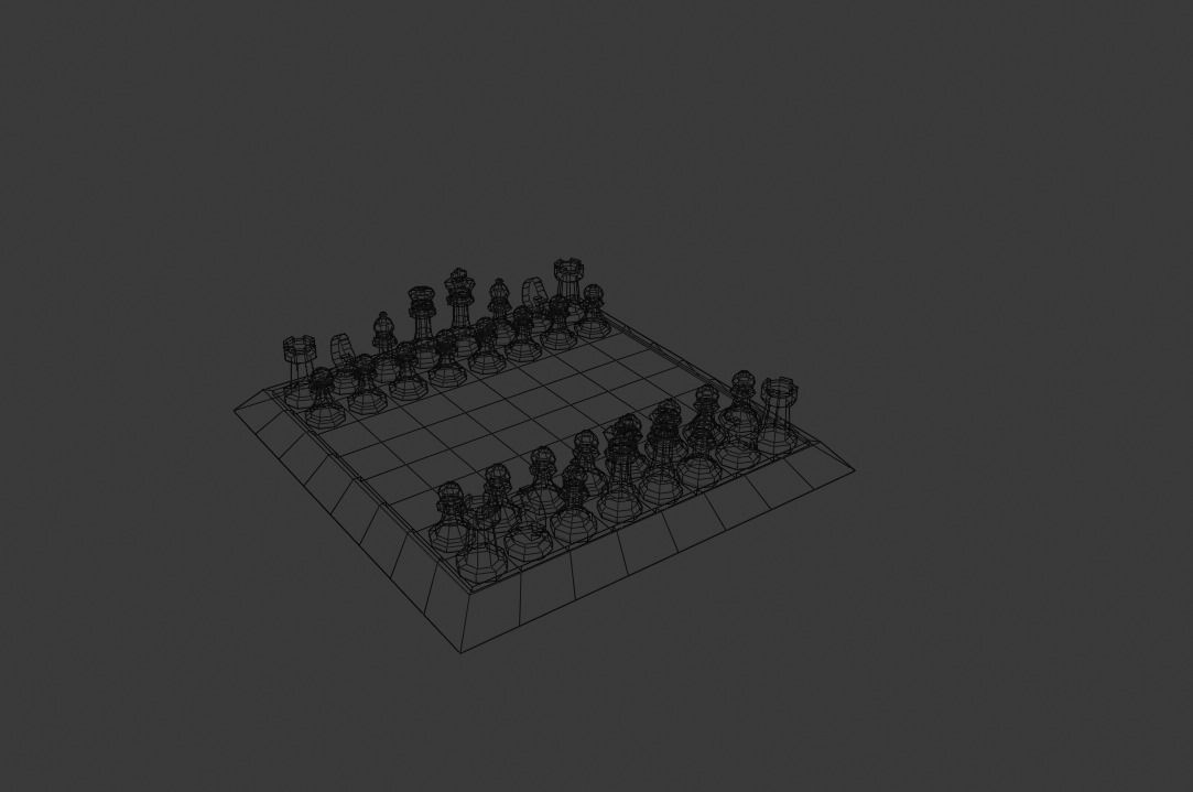 Chess low poly board with pieces Low-poly 3D model_2
