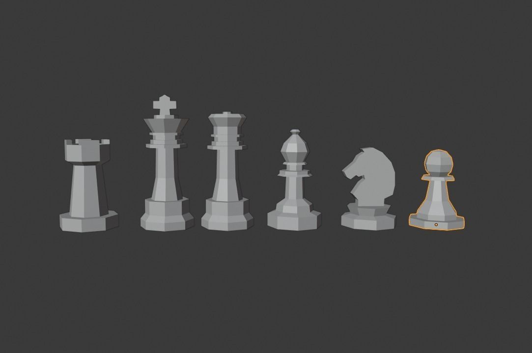 Chess low poly board with pieces Low-poly 3D model_3