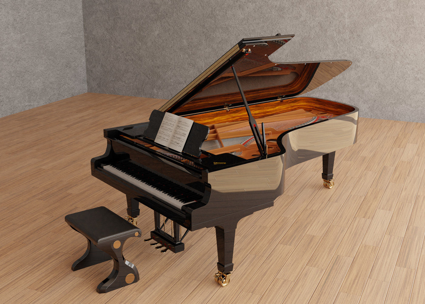 Grand Piano Low-poly 3D model_0