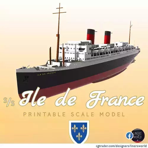 SS Ile de France Ocean Liner post 1949 printable model 3D print model