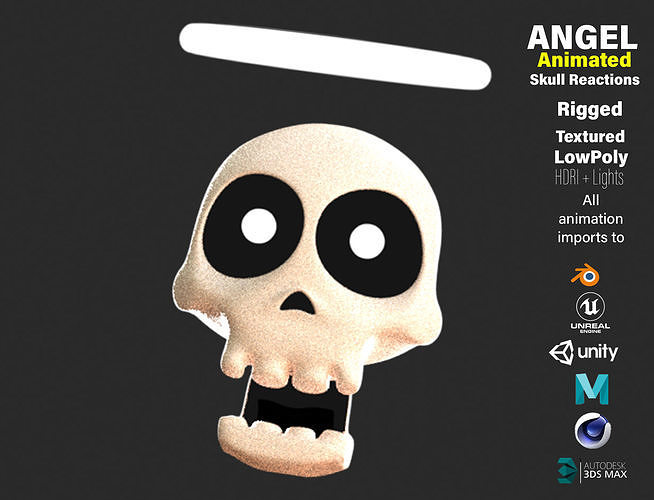 Animated Angel Skull Emoji Low-poly 3D model