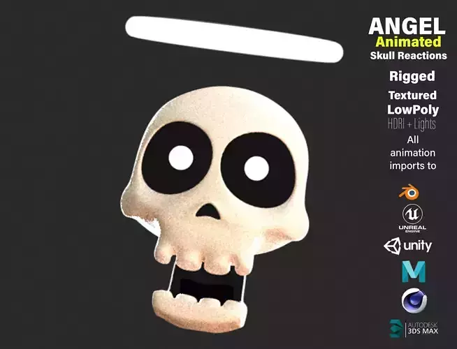 Animated Angel Skull Emoji Low-poly 3D model