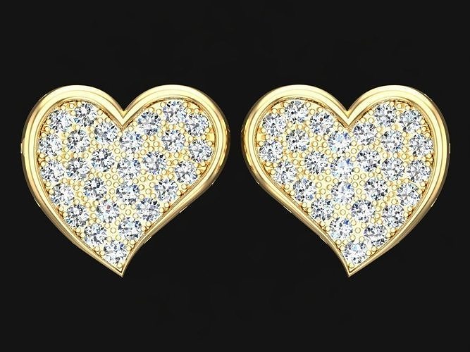 Heart earrings - Diamond earrings - Womens earrings 3D print model