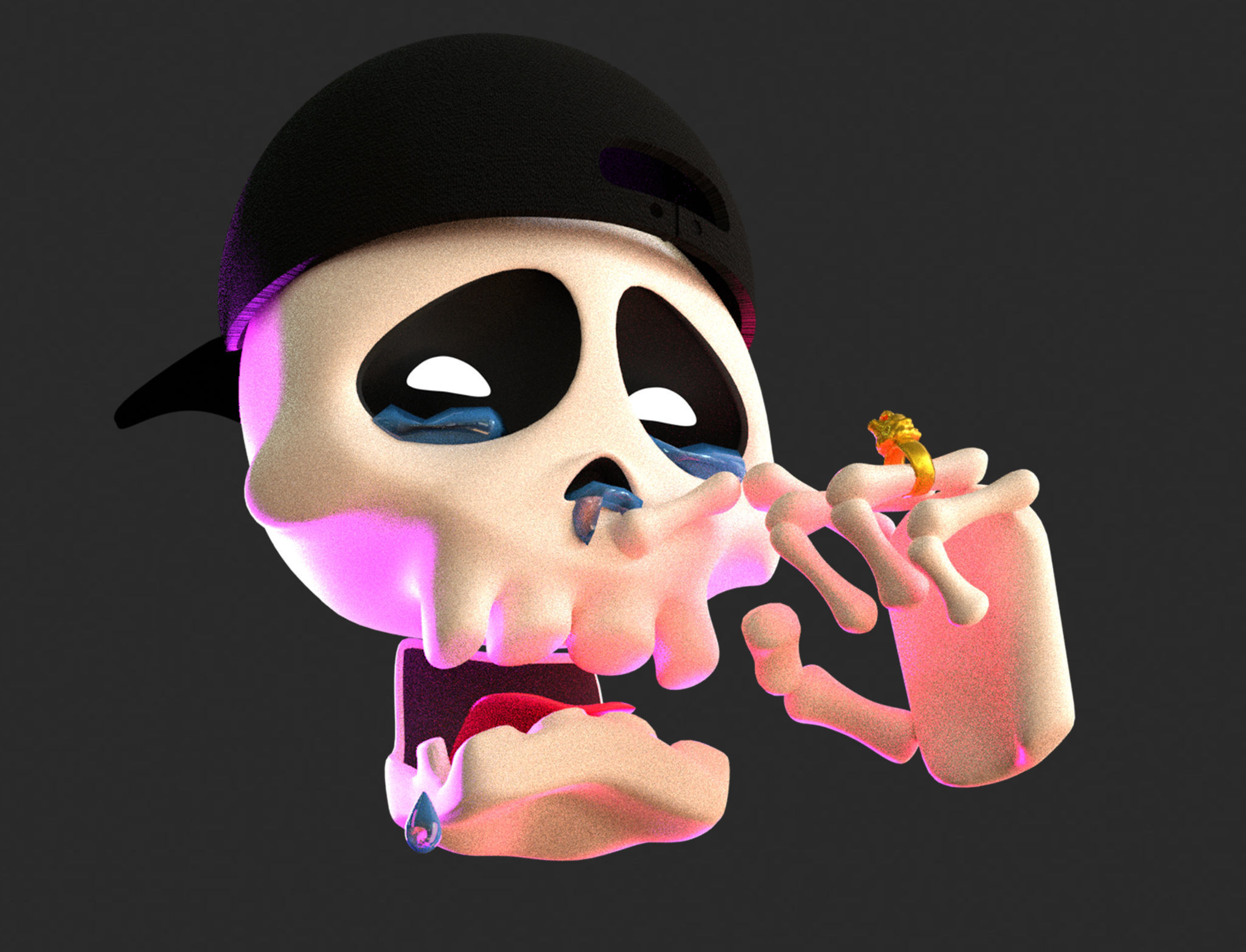Animated Crying Skull Emoji Low-poly 3D model_3