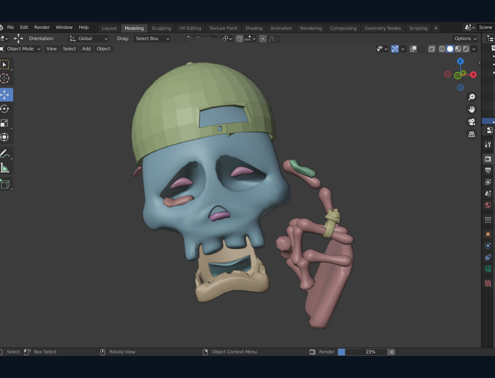 Animated Crying Skull Emoji Low-poly 3D model_5