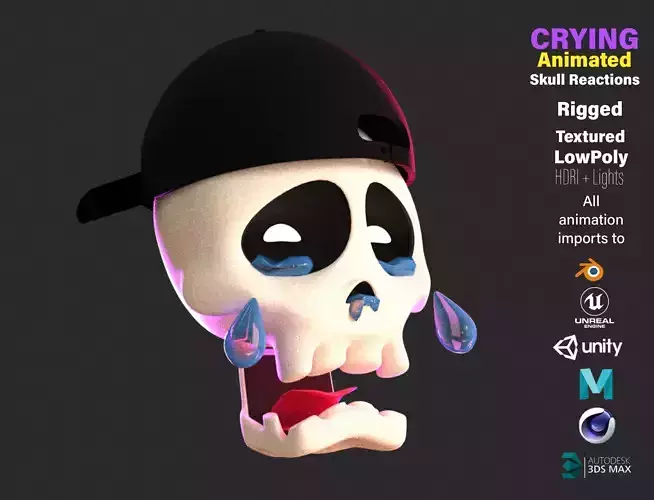 Animated Crying Skull Emoji Low-poly 3D model