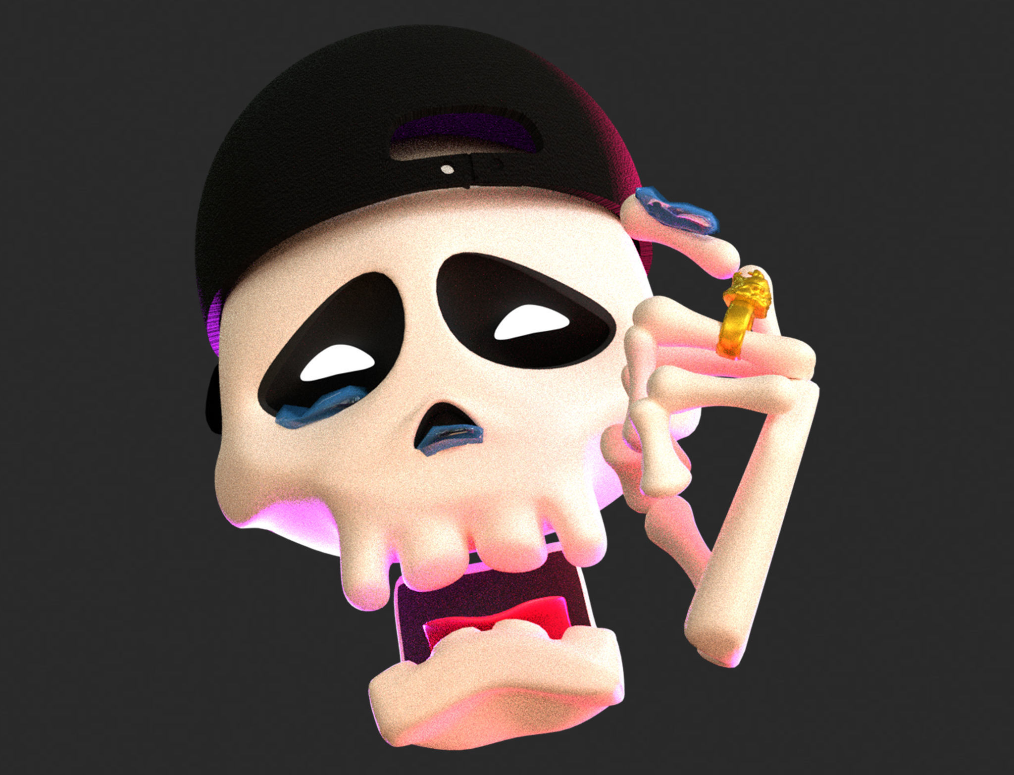 Animated Crying Skull Emoji Low-poly 3D model_4