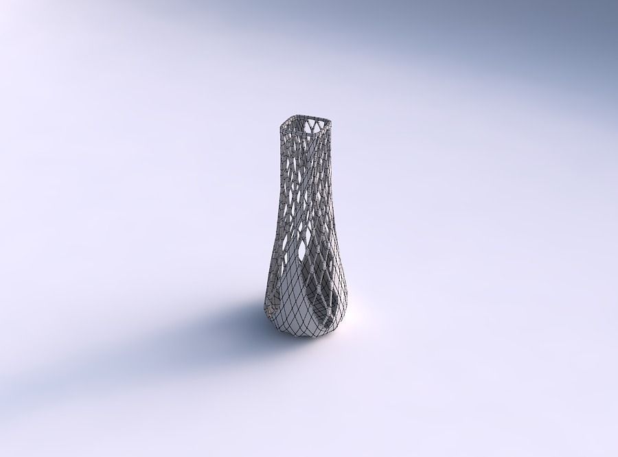 Vase semi quadratic with diagonal grid lattice 3 3D print model_5